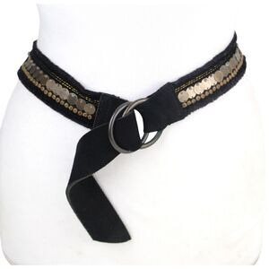 Gap BLACK SUEDE VELOUR 1 1/2"Wd SEQUIN DRESS CASUAL WOMEN'S BELT Sz S/M (I26